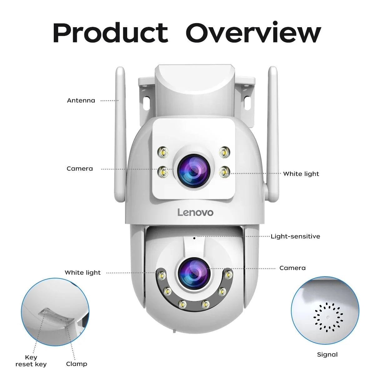 Lenovo 4K Dual Lens Outdoor PTZ WiFi Surveillance Camera - Auto Tracking Security