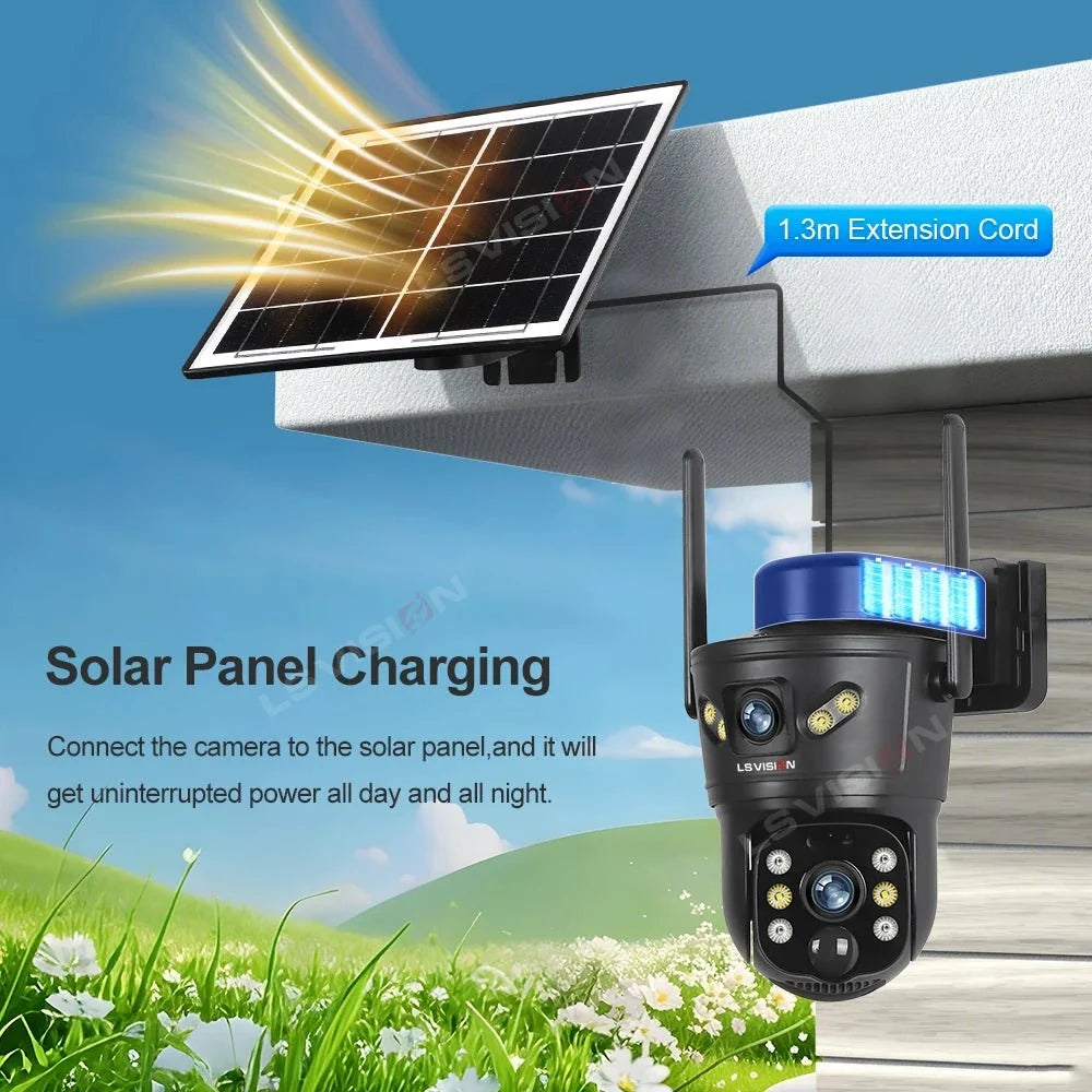 LS Vision 4G WiFi Outdoor Solar Camera - 8MP Dual Lens Night Vision WaterproofCCTV