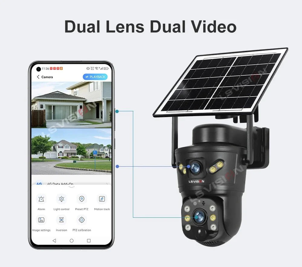 LS Vision 4G WiFi Outdoor Solar Camera - 8MP Dual Lens Night Vision WaterproofCCTV