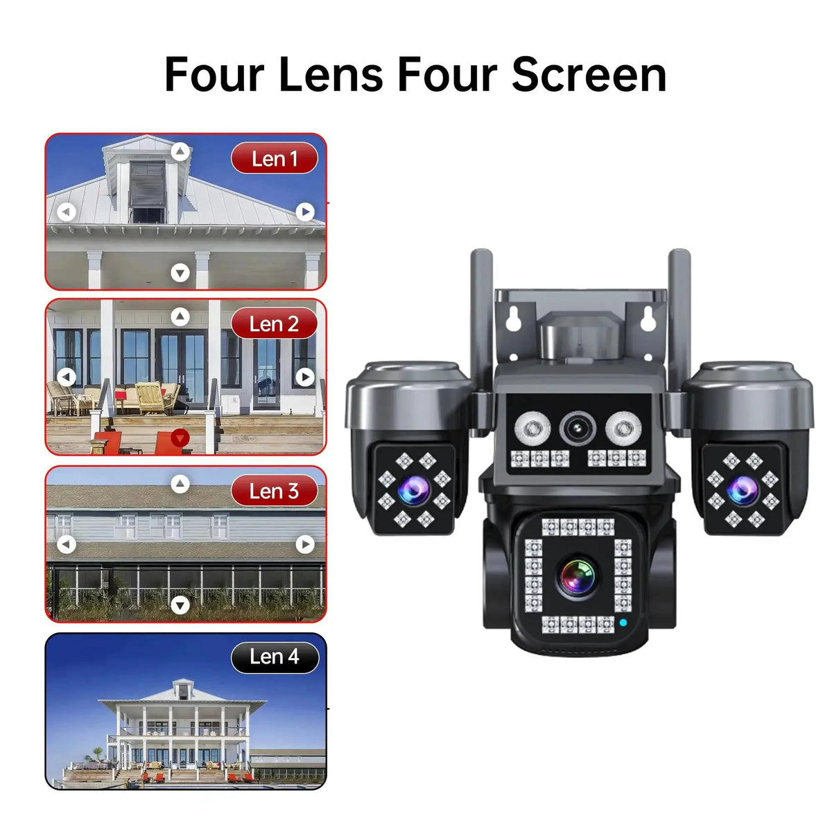 Tredruns 10K 20MP 4 Lens WiFi Security Camera 360 PTZ 16X Zoom IP66 Waterproof Pro