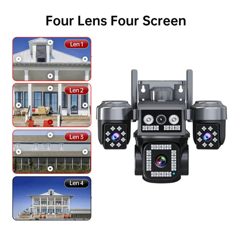 Tredruns 10K 20MP 4 Lens WiFi Security Camera 360 PTZ 16X Zoom IP66 Waterproof Pro