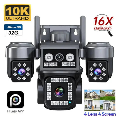 Tredruns 10K 20MP 4 Lens WiFi Security Camera 360 PTZ 16X Zoom IP66 Waterproof Pro