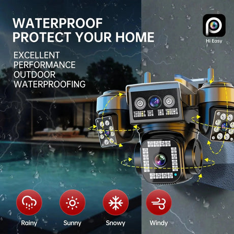 Tredruns 10K 20MP 4 Lens WiFi Security Camera 360 PTZ 16X Zoom IP66 Waterproof Pro