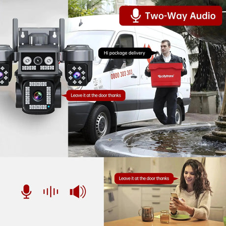 Tredruns 10K 20MP 4 Lens WiFi Security Camera 360 PTZ 16X Zoom IP66 Waterproof Pro