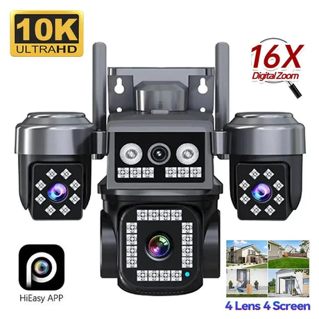 Tredruns 10K 20MP 4 Lens WiFi Security Camera 360 PTZ 16X Zoom IP66 Waterproof Pro