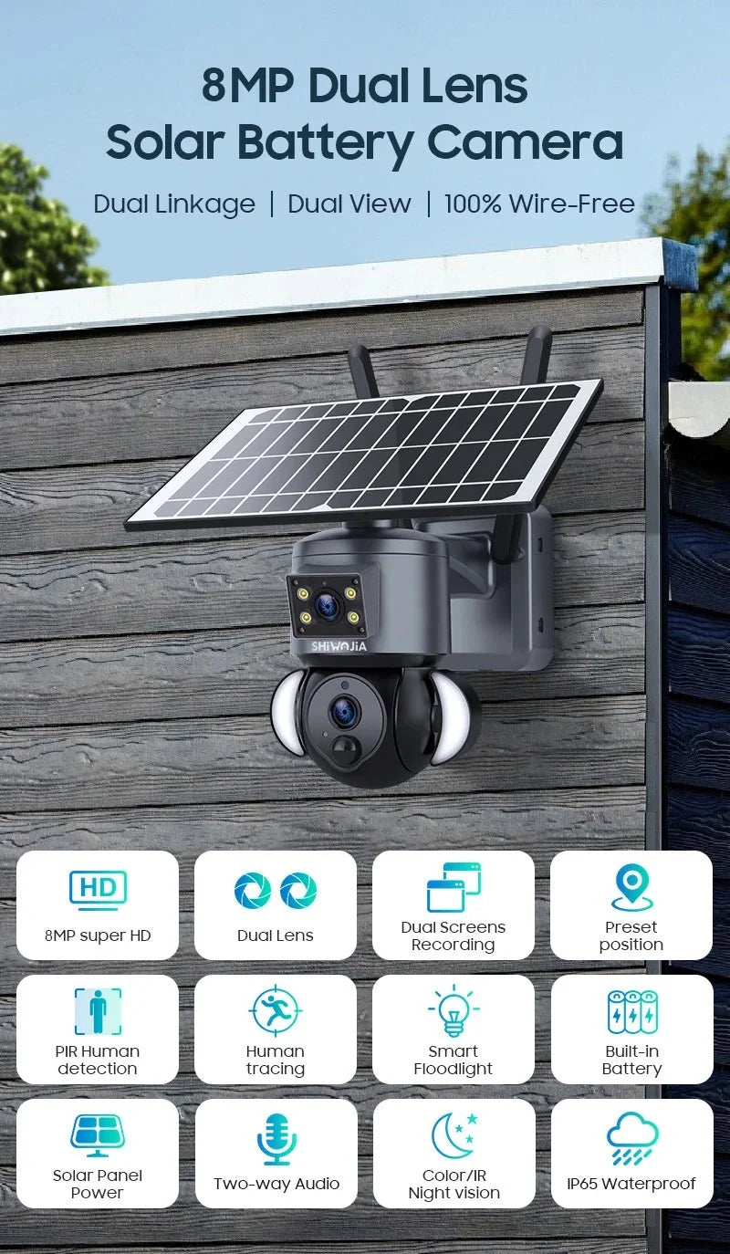 Shiwojia 4K 8MP Solar Camera - Outdoor Security With Humanoid Tracking And Power