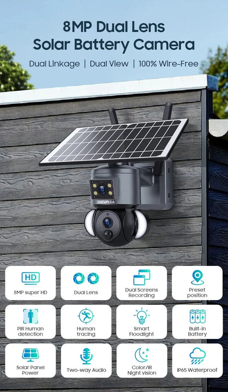 Shiwojia 4K 8MP Solar Camera - Outdoor Security With Humanoid Tracking And Power