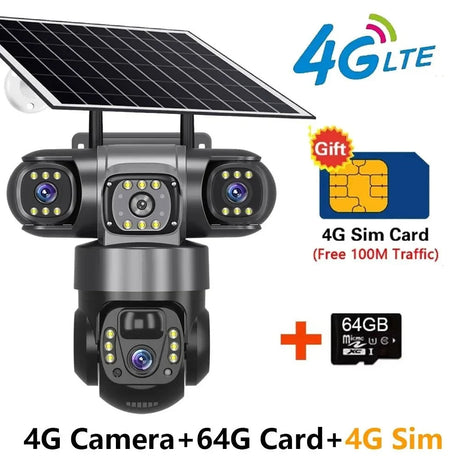 SolarGuard 4G Outdoor Solar Camera - Triple Lens 10X Zoom PIR Detection IP66 Pro