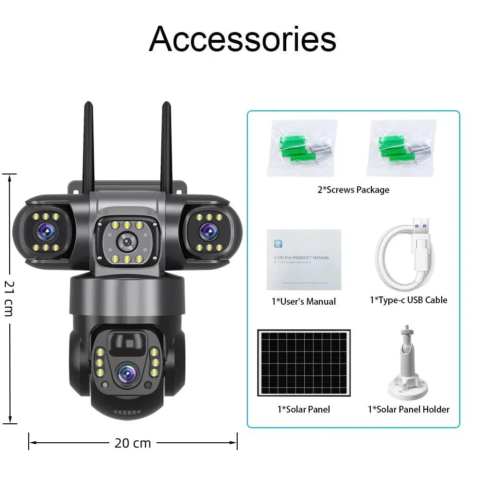 SolarGuard 4G Outdoor Solar Camera - Triple Lens 10X Zoom PIR Detection IP66 Pro