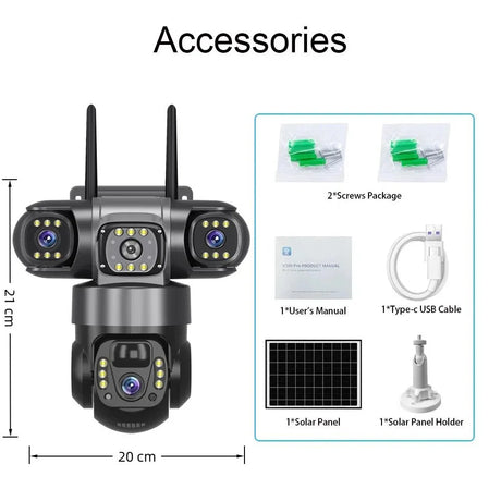 SolarGuard 4G Outdoor Solar Camera - Triple Lens 10X Zoom PIR Detection IP66 Pro