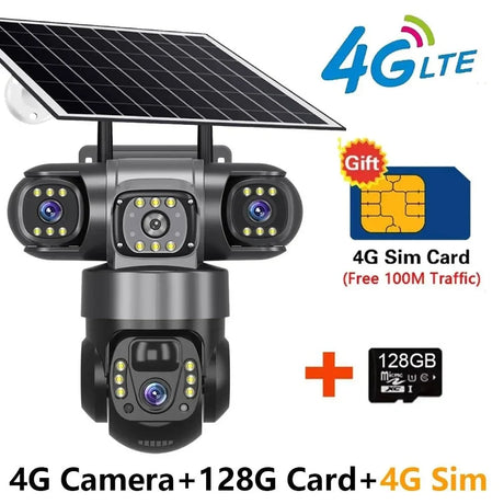 SolarGuard 4G Outdoor Solar Camera - Triple Lens 10X Zoom PIR Detection IP66 Pro