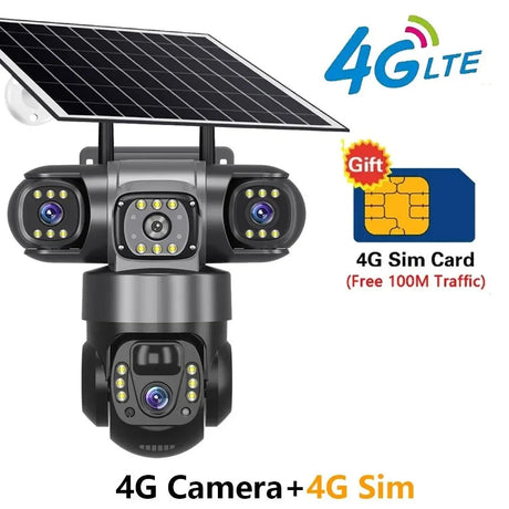 SolarGuard 4G Outdoor Solar Camera - Triple Lens 10X Zoom PIR Detection IP66 Pro