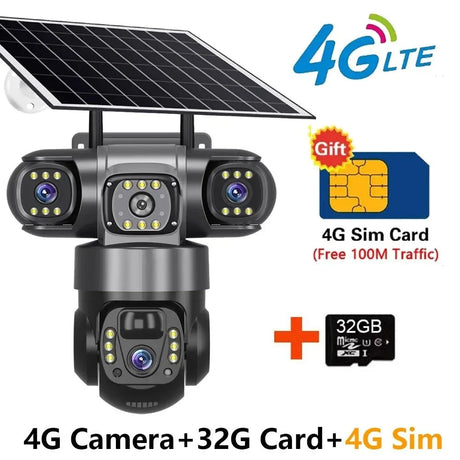 SolarGuard 4G Outdoor Solar Camera - Triple Lens 10X Zoom PIR Detection IP66 Pro