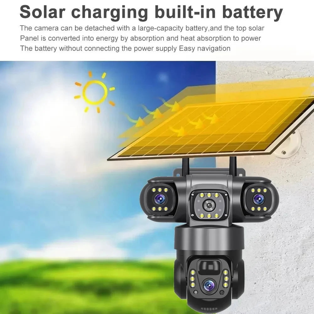 SolarGuard 4G Outdoor Solar Camera - Triple Lens 10X Zoom PIR Detection IP66 Pro