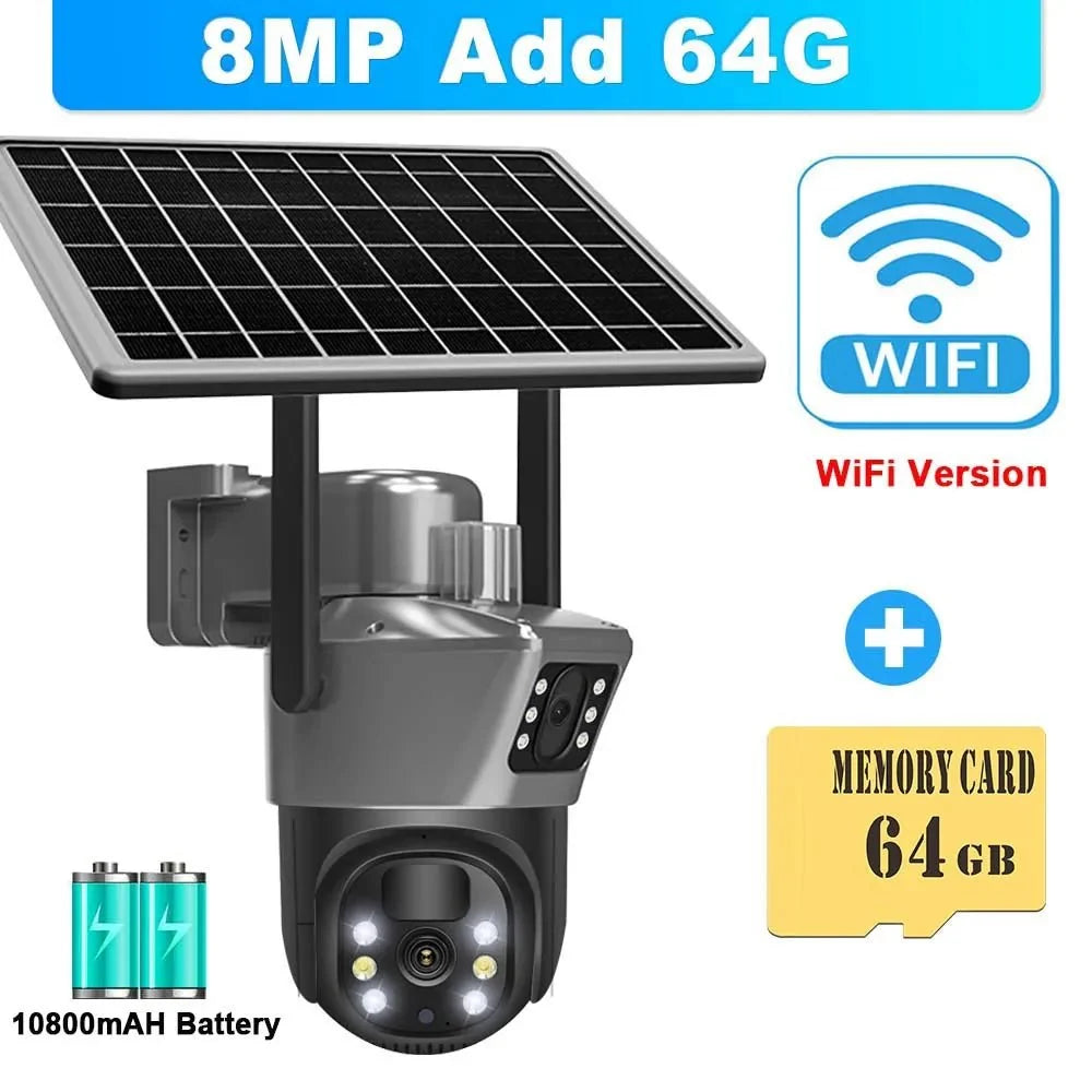SolarGuard 8MP 4K WiFi Solar Camera - Dual Lens PTZ Wireless Surveillance System