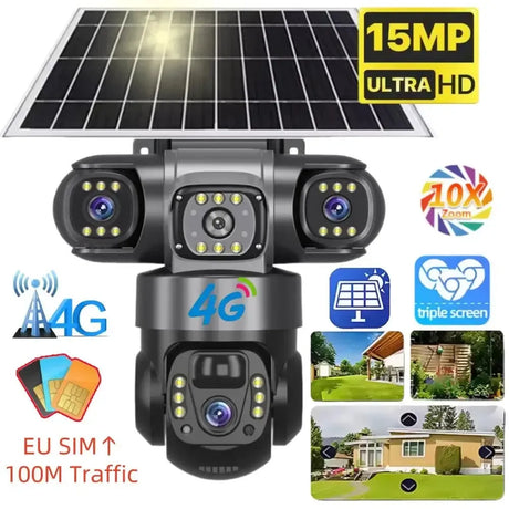 SolarGuard Solar 4G Outdoor Camera With 15MP HD Triple Lens System - All Weather