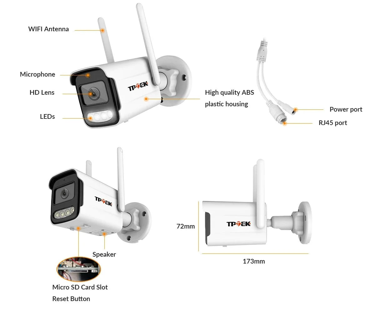 TPTEK 8MP 4K IP Camera - AI Human Detects Outdoor Bullet Surveillance With iCSee