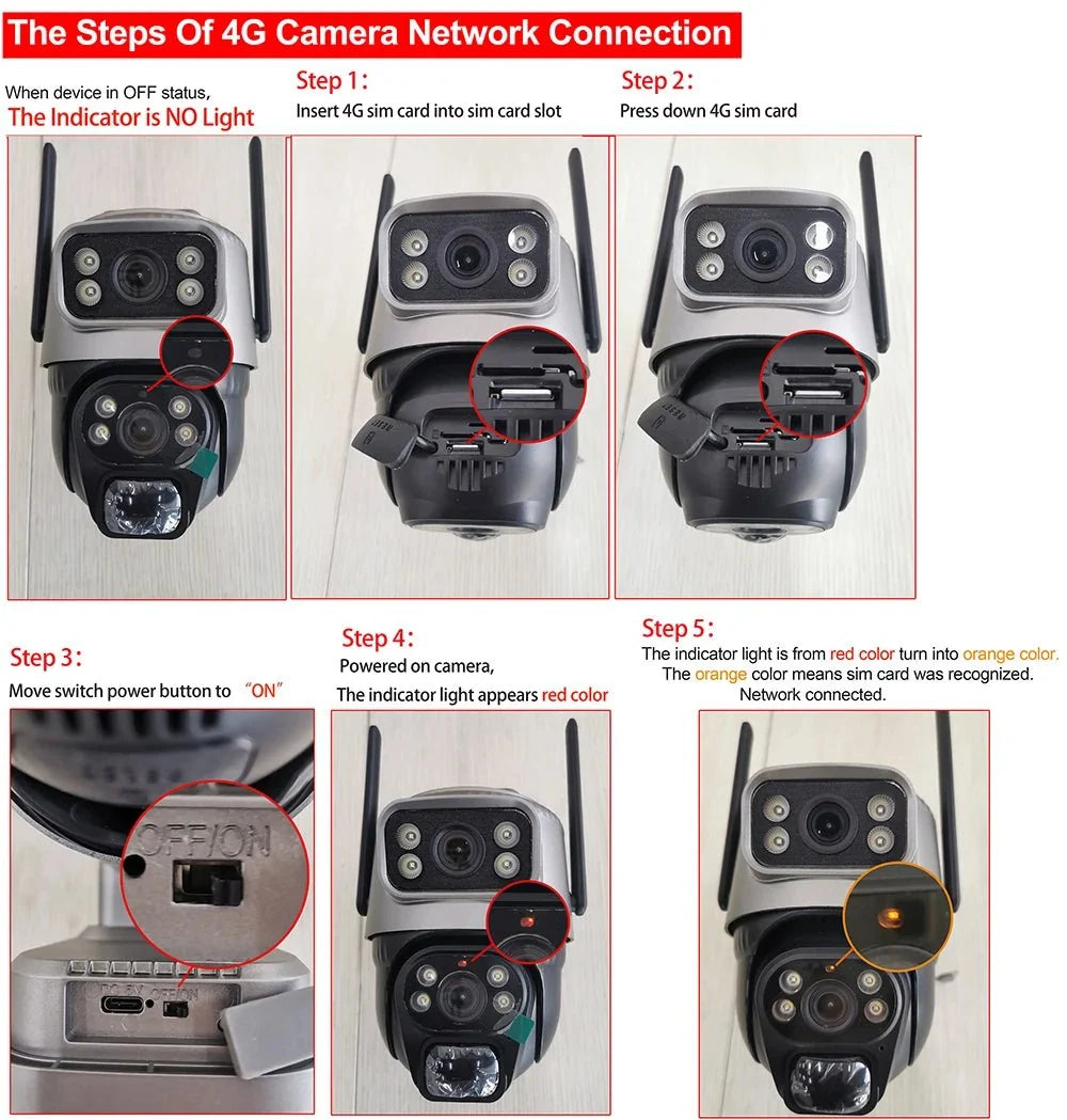 V380 Dual Lens 4G Solar Camera IR Detection Night Vision Waterproof Security Cams