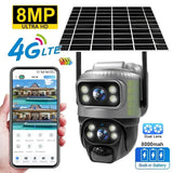 V380 Dual Lens 4G Solar Camera IR Detection Night Vision Waterproof Security Cams